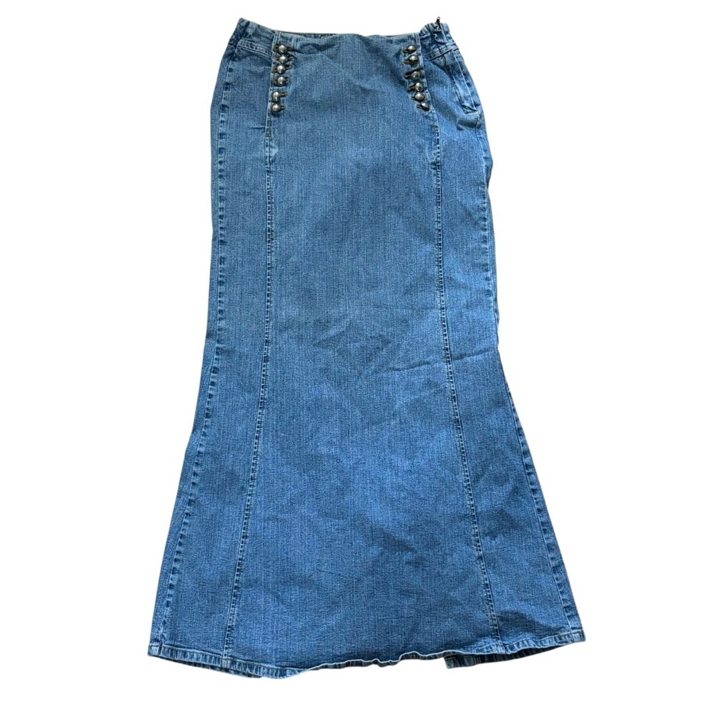Vintage Y2K Jeans Denim Maxi Skirt Juniors Size 5 R4R Low Rise Boho Grunge